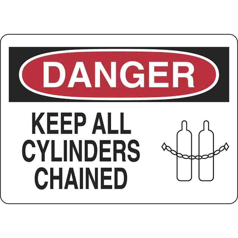 DANGER Keep All Cylinders Chained Sign, 10" H x 14" W x 0.06" D, Polystyrene