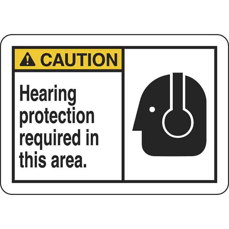 CAUTION Hearing Protection Required In This Area Sign, B401, 10" H x 14" W x 0.06" D, Polystyrene