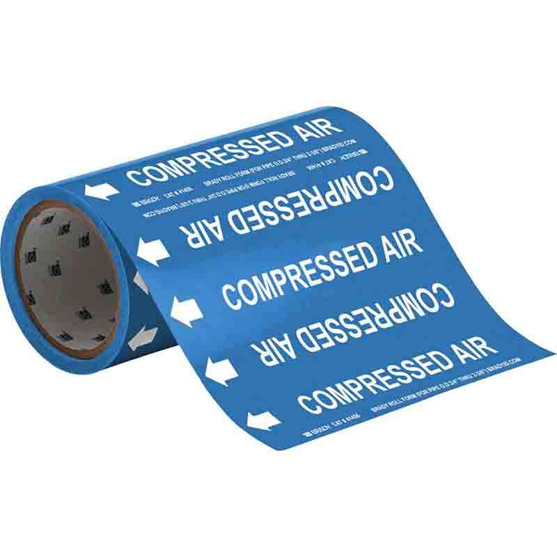 COMPRESSED AIR Pipe Marker, 30' H x 8" W, Fits Pipes 2" Dia. or Smaller, Roll of 30ft