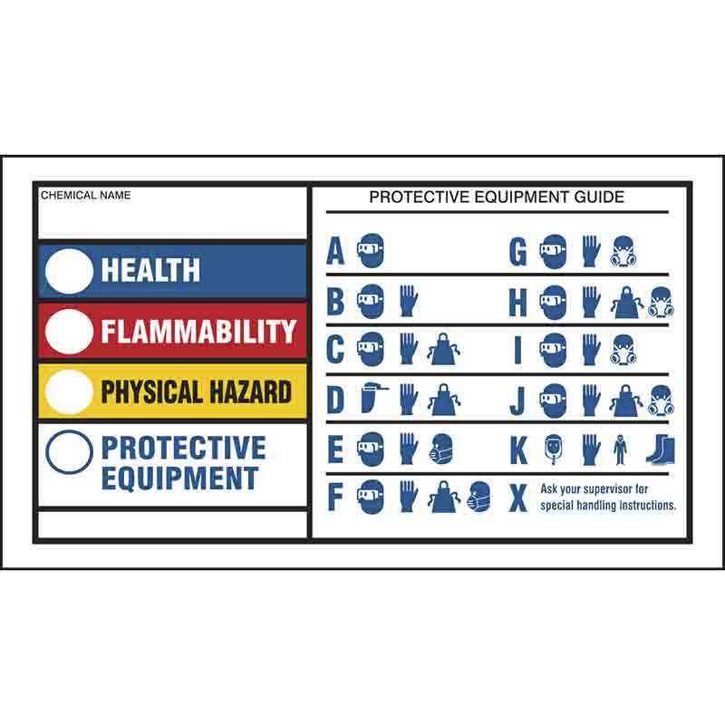 HEALTH FLAMMABILITY REACTIVITY PROTECTIVE EQUIPMENT Labels, 3" H x 5" W Pack of 25