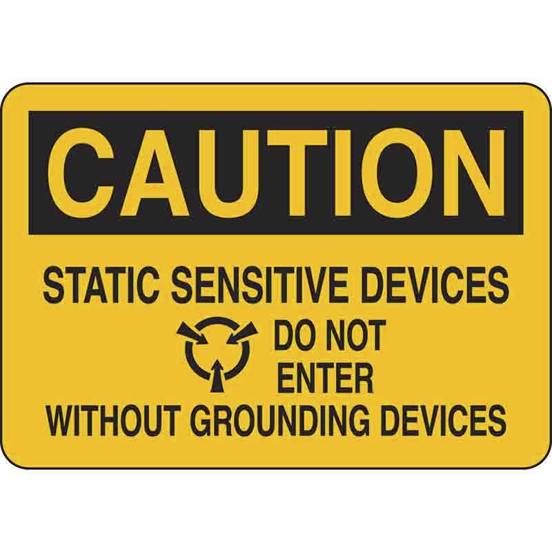 CAUTION Static Sensitive Devices Do Not Enter Without Grounding Devices Sign, B302, 7" H x 10" W x 0.006" D, Polyester