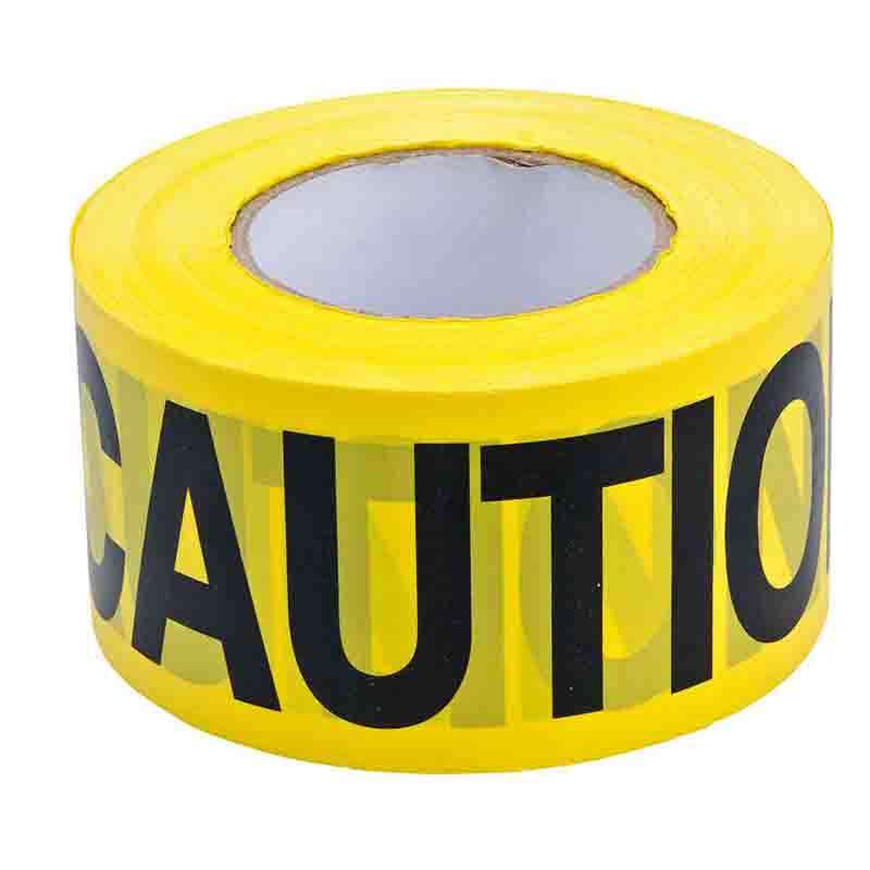 Caution Barricade Tape Roll, Polyethylene, Black on Yellow, 3" x 200' Roll