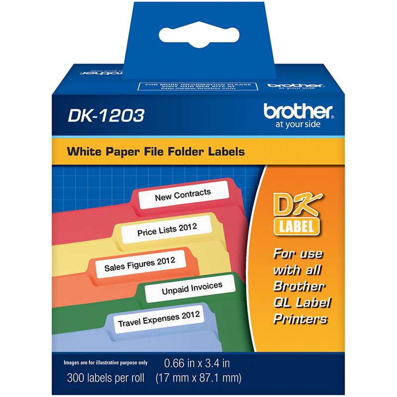 File Folder Labels, White, 0.66 x 3.4in, 300 Labels per Roll