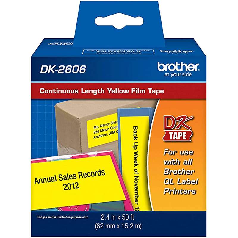 Continuous Length Film Tape, Black on Yellow, 2.4in x 50ft, Roll