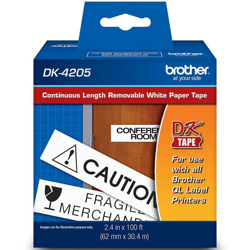 Continuous Length Paper Tape, Black on White, 2.4in x 100ft, Roll