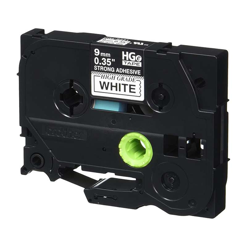 HGe Tape, White, Black Ink with Extra Strength Adhesive, .35in x 26.2ft, 5 per Pack