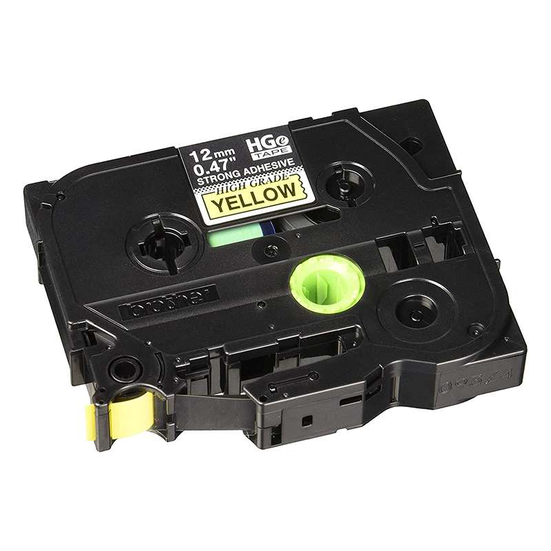 HGe Tape, Yellow, Black Ink with Extra Strength Adhesive, 0.47in x 26.2ft, 5 per Pack
