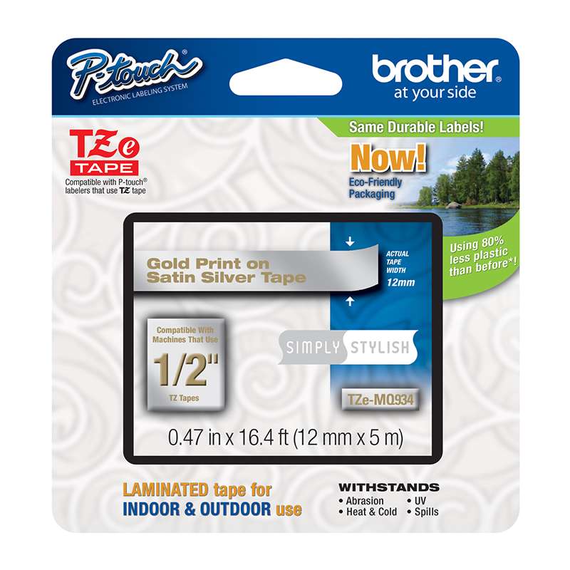 TZe Laminated Label Tape, White Ink on Satin Silver Tape, 0.47in x 16.4ft, for Use with P-Touch Label Makers