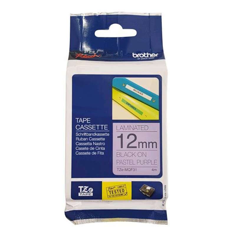 TZe Laminated Label Tape, Black Print on Pastel Purple Label Tape, 0.47in x 26.2ft, for Use with P-Touch Label Makers