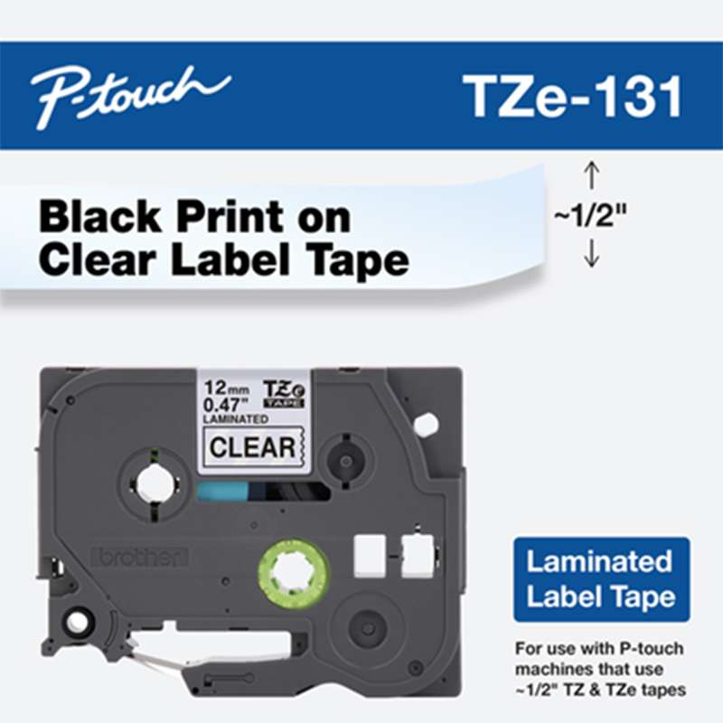 1/2in x 26.2ft (12mm x 8m) Black on Clear Standard Adhesive Laminated Tape