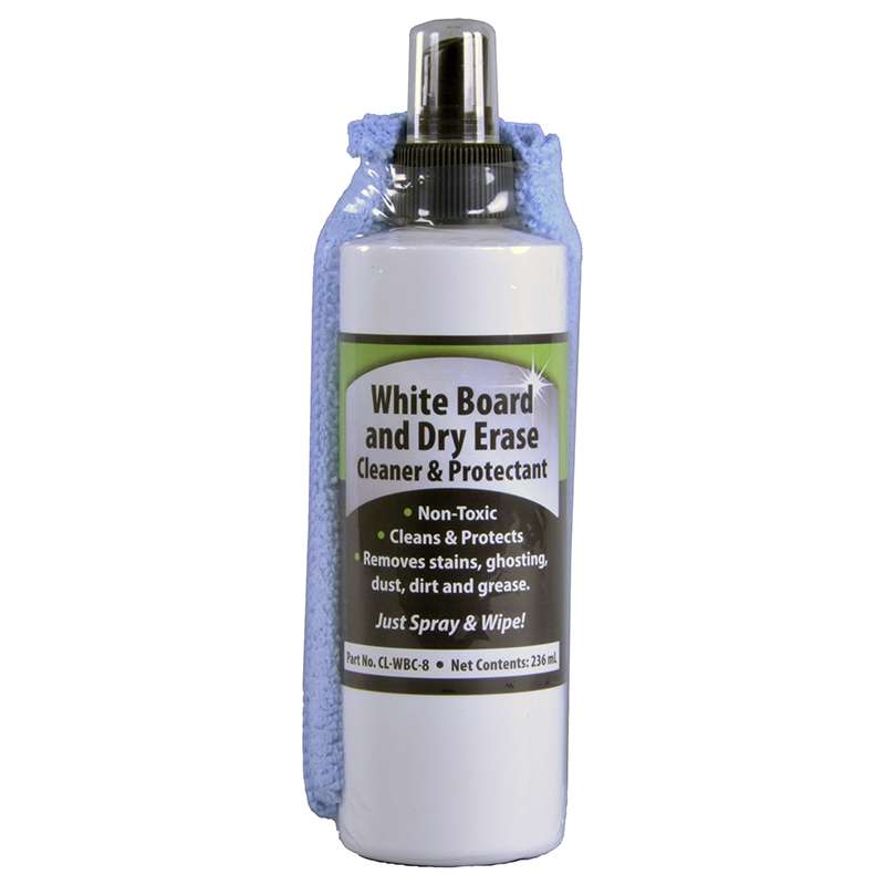 White Board/Dry Erase Cleaner and Protectant with Microfiber Cloth, 8 oz Spray Bottle