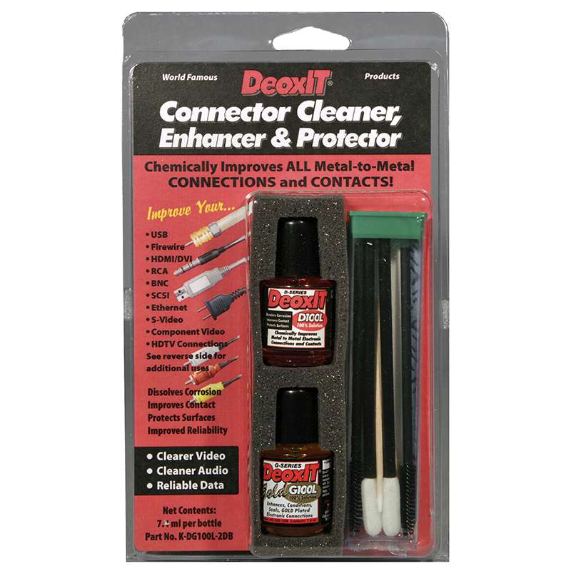 DeoxIT®/DeoxIT® Gold Audio/Video/Data Connector Cleaner, Enhancer & Protector Kit, Brush Applicator, 7.4 mL, 2 Bottles