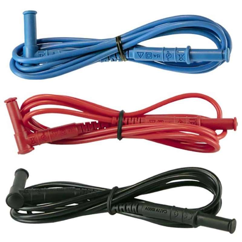 Lead - Set of 3, 5 ft PVC Color-Coded (Red/Black/Blue) with 4mm Straight/Right Banana Plugs