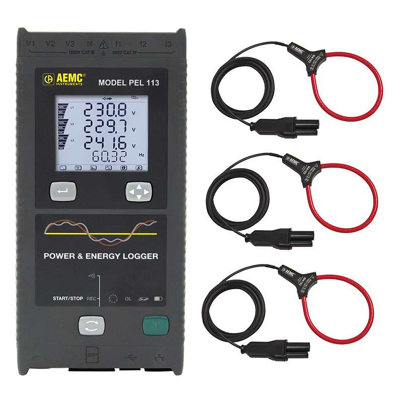 Power and Energy Logger Model, with LCD, with 3 MA193-10-BK Sensors
