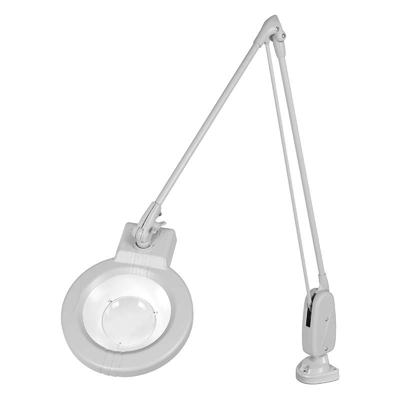 LED Circline Magnifier, 11-Diopter, Horizontal Dual Clamp Mount, 43" Classic Arm Style, Dove Grey