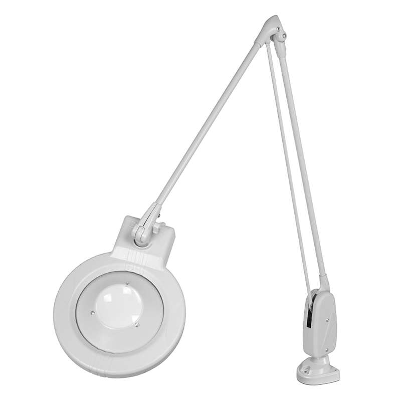 LED Circline Magnifier, 16-Diopter, Horizontal Dual Clamp Mount, 43" Classic Arm Style, Dove Grey