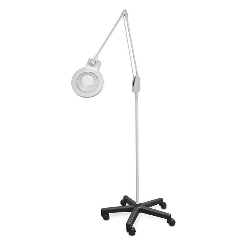 LED Circline Magnifier, 16-Diopter, 5-Caster Rolling Floor Stand, 43" Classic Arm Style, Dove Grey