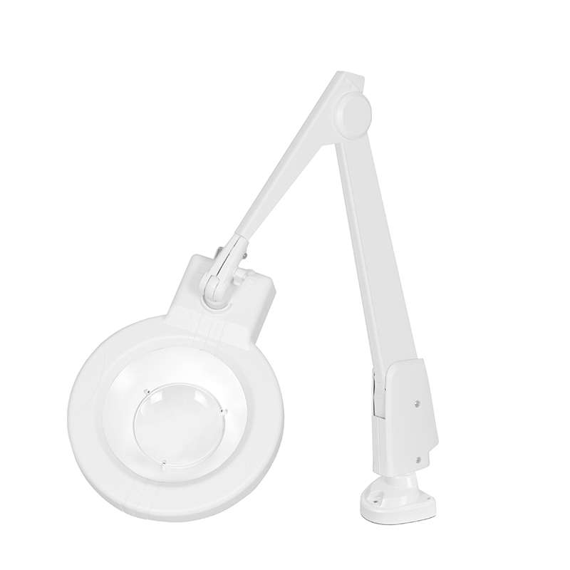 LED Circline Magnifier, 11-Diopter, Horizontal Dual Clamp Mount, 28" Contemporary Arm Style, White