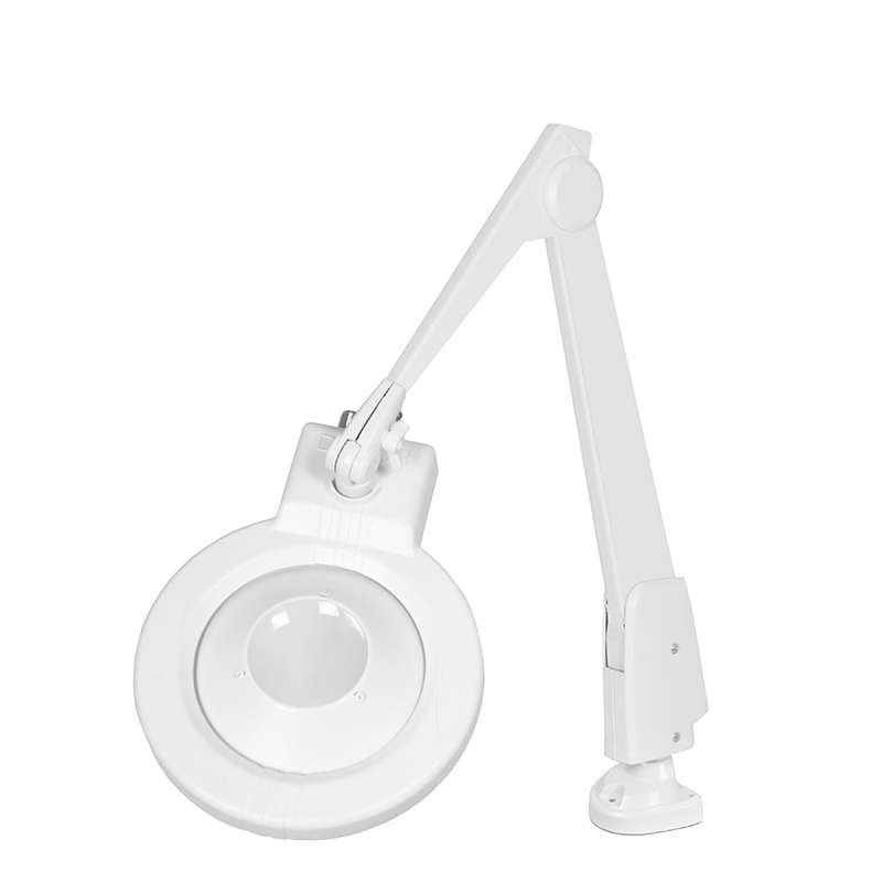 LED Circline Magnifier, 16-Diopter, Horizontal Dual Clamp Mount, 28" Contemporary Arm Style, White