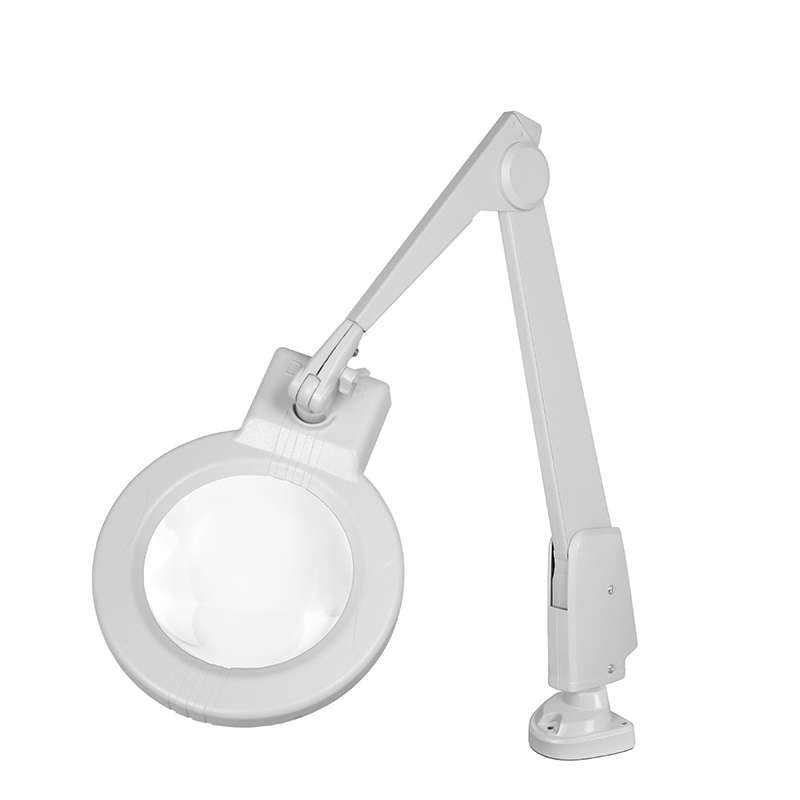 LED Circline Magnifier, 5-Diopter, Horizontal Dual Clamp Mount, 28" Contemporary Arm Style, Dove Grey