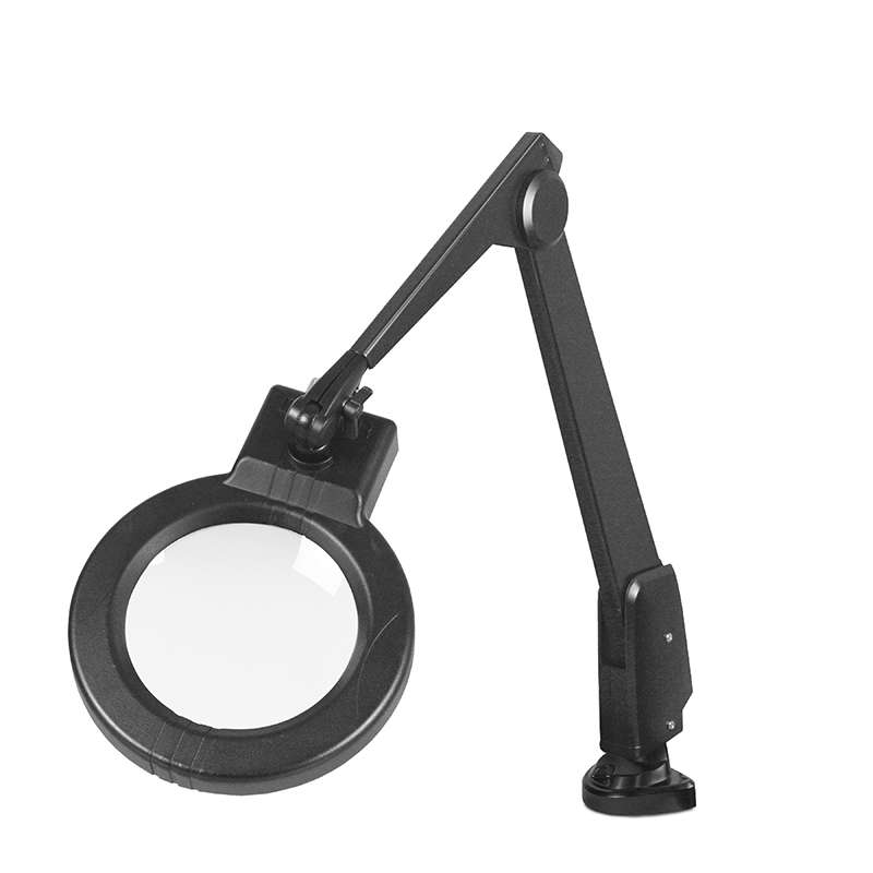 LED Circline Magnifier, 3-Diopter, Horizontal Dual Clamp Mount, 28" Contemporary Arm Style, Black