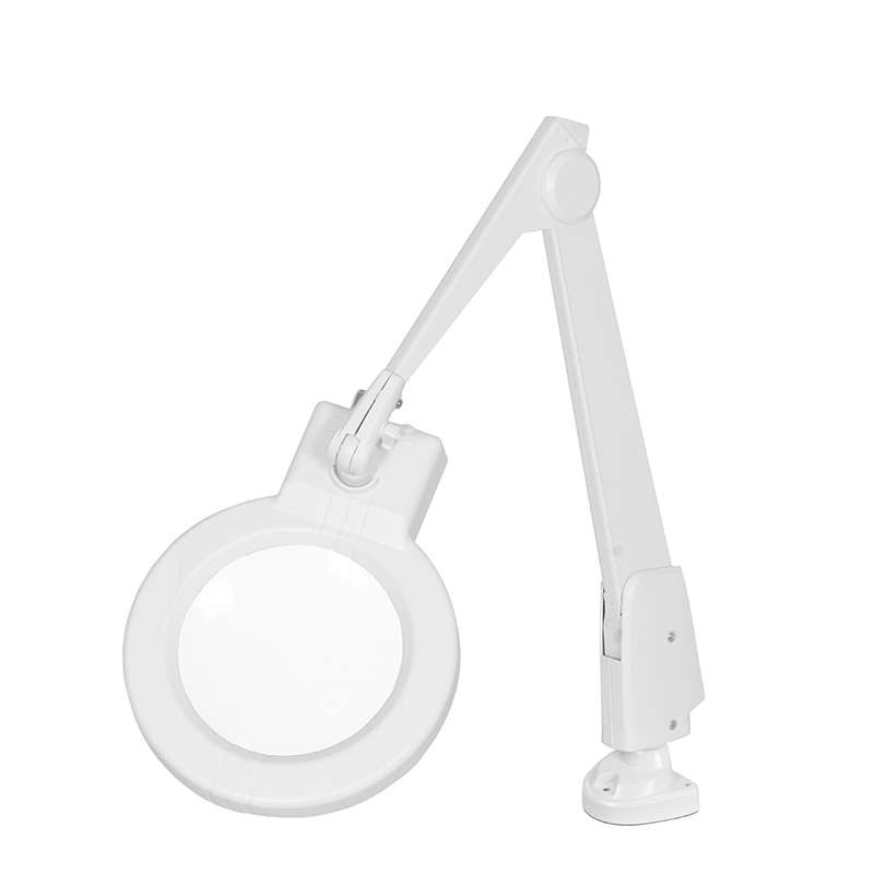 LED Circline Magnifier, 3-Diopter, Horizontal Dual Clamp Mount, 28" Contemporary Arm Style, White