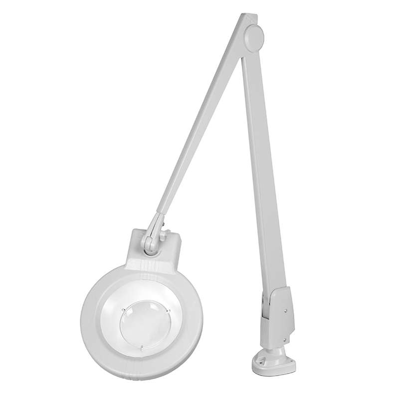 LED Circline Magnifier, 11-Diopter, Horizontal Dual Clamp Mount, 42" Contemporary Arm Style, Dove Grey