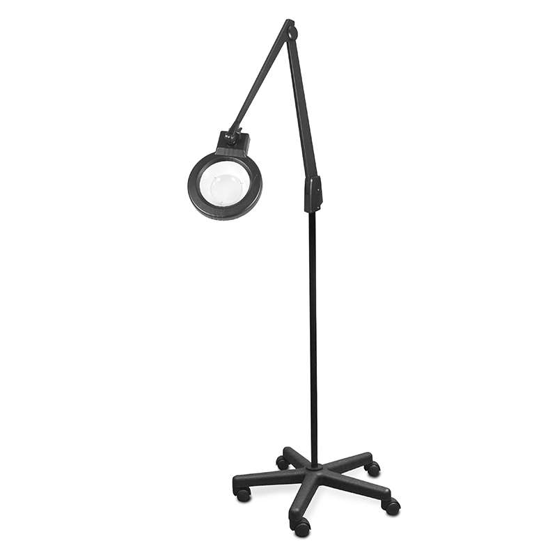 LED Circline Magnifier, 11-Diopter, 5-Caster Rolling Floor Stand, 42" Contemporary Arm Style, Black