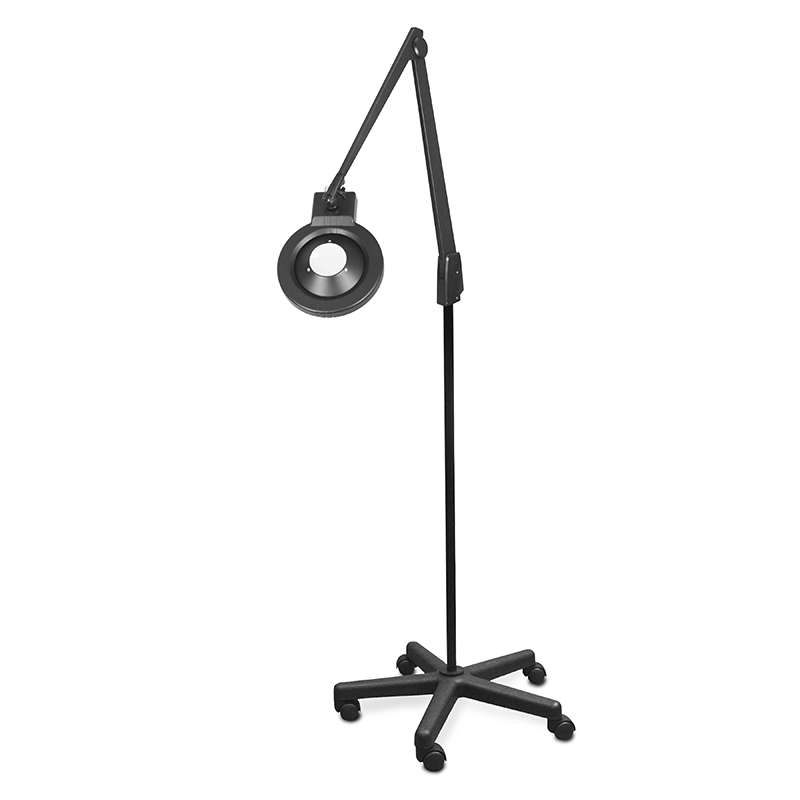 LED Circline Magnifier, 16-Diopter, 5-Caster Rolling Floor Stand, 42" Contemporary Arm Style, Black