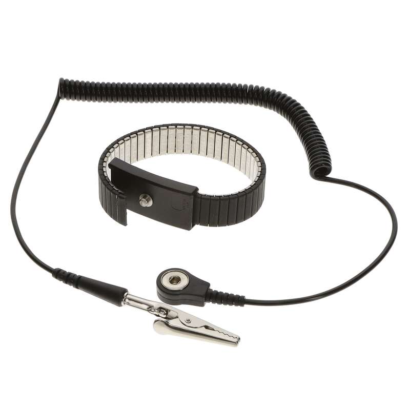 Metal Wrist Strap, Adjustable, Black XL with 4mm Snap & 6' Coil Cord