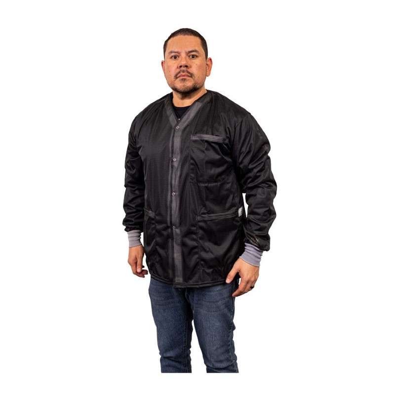 ESD Smock, Dual-Wire, Jacket, Black, Xlarge Knitted Cuffs, 3 Pockets, No Collar