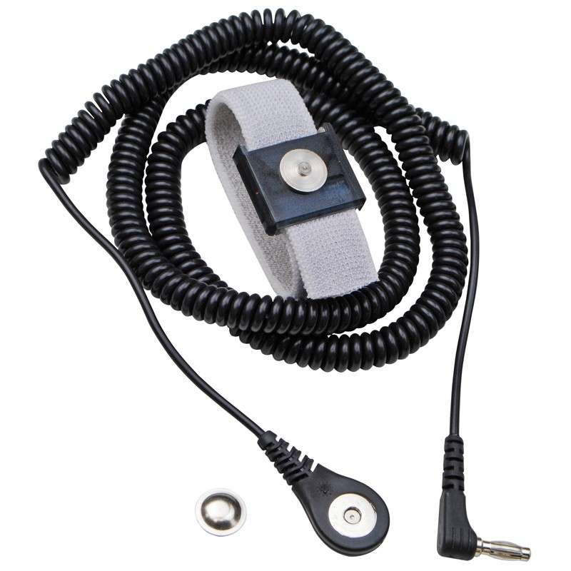 Jewel® MagSnap Expandable Adjustable Elastic Wrist Strap with 12' Coil Cord with Right Angle Banana Plug