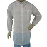 Cleanroom Disposable Polypropylene Lab Coat with Snap Front, Elastic Wrists, and Breast Pocket, White, 2X-Large, 50 per Case redirect to product page