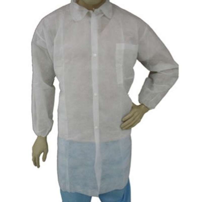 Cleanroom Disposable Polypropylene Lab Coat with Snap Front, Elastic Wrists, and Breast Pocket, White, 3X-Large, 50 per Case