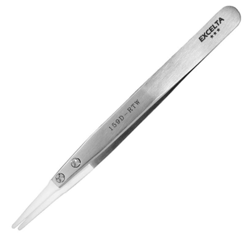 Non-ESD-Safe Chemical Resistant Stainless Steel Tweezer with Replaceable Flat Delrin Tips, 3 Star, 5" Long