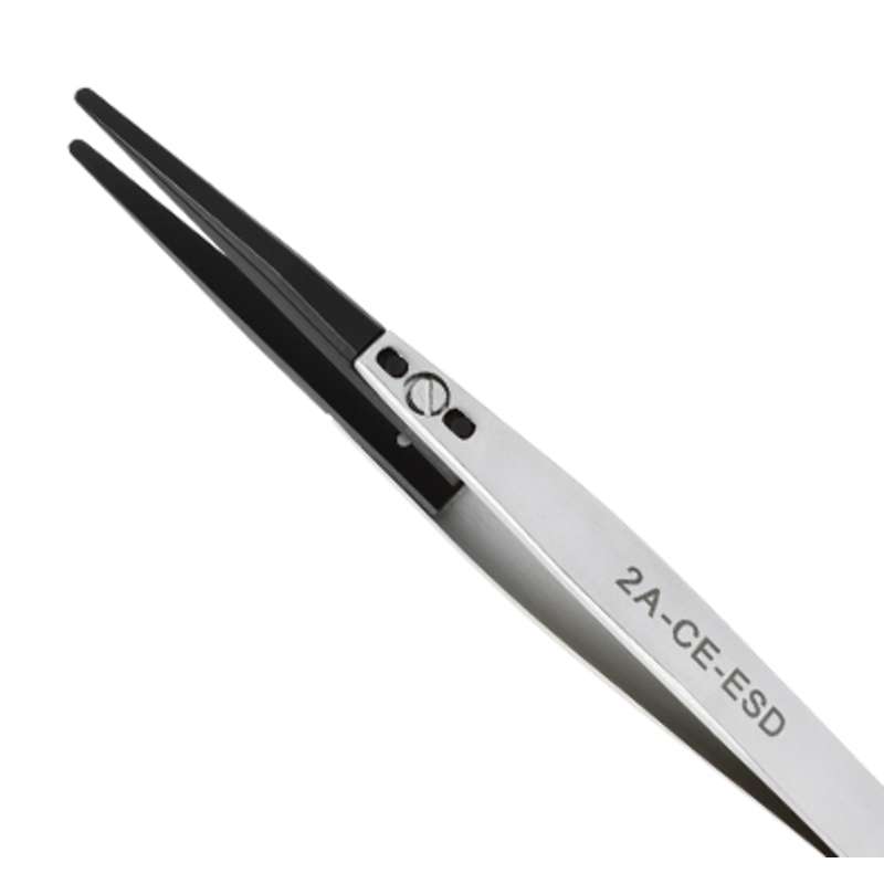 ESD-Safe Stainless Steel Tweezer with Replaceable Flat Fine Ceramic Tips, 5 Star, 5.5"