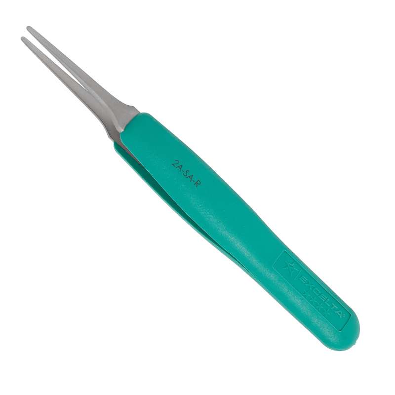 Ergonomic Anti Magnetic Stainless Steel Tweezers, Straight Tapered Flat Point, Thermoplastic Vulcanizate TPV Rubber ESD Handles, 4.85" Long