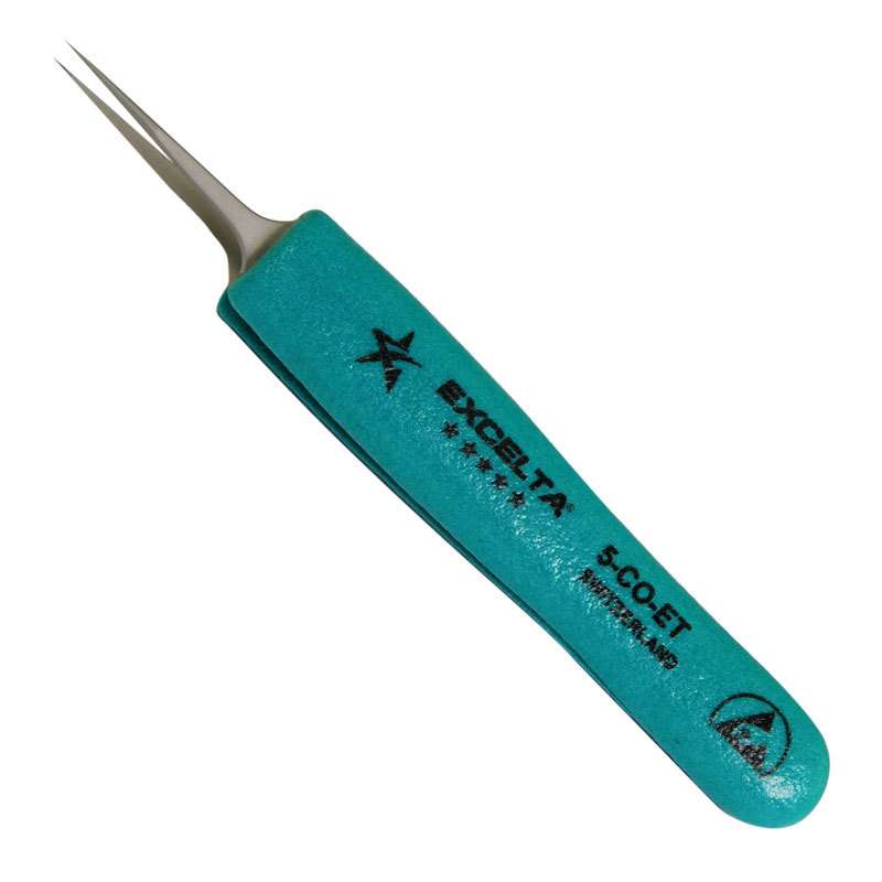 Cobaltima® ESD-Safe Anti-Magnetic Ergo-Tweez® Cushion Grip Tweezers with Ultra Fine Tapered Tips, 5 Star, 4-3/4" Long
