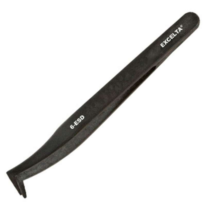 ESD-Safe Plastic Angled Sharp Point Tip Tweezers, 2 Star, 4-3/4"