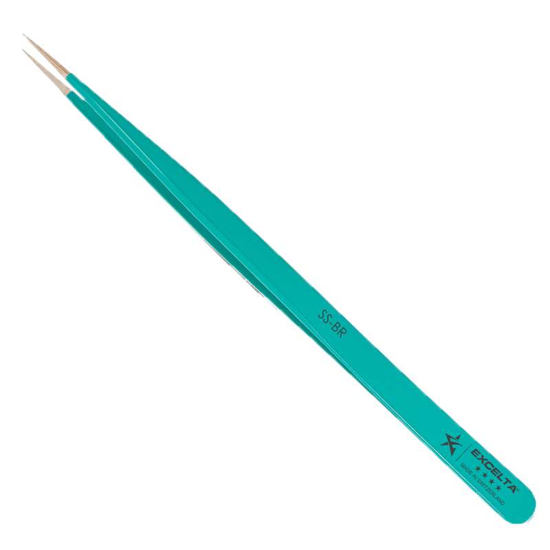 straight brass tipped tweezers with teal handle
