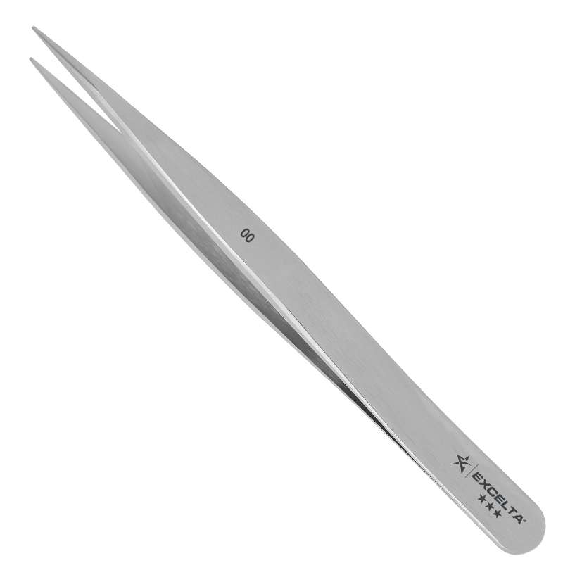 Tweezers, 3-Star, Straight, Strong Point Carbon Steel, 4.75" OAL