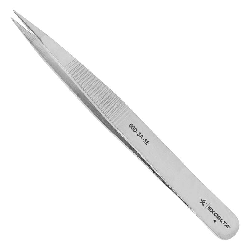 Tweezers, 1-Star, Straight, Strong Medium Point, Anti-Mag SS, Serrated Tips, 4.75"