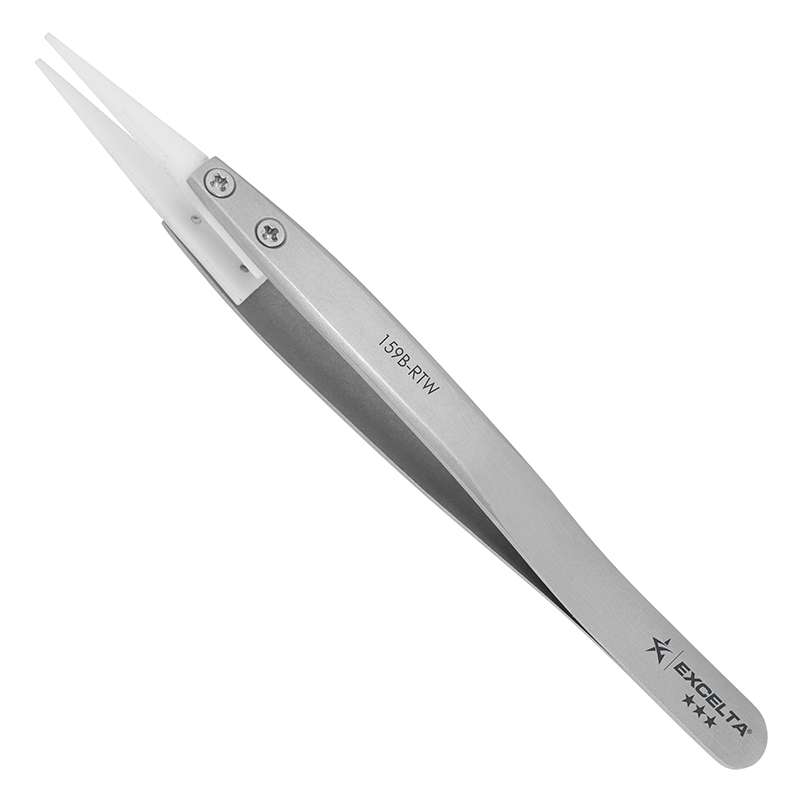 Tweezers, Replaceable Acetal 0.04"x0.038" Tip, Straight, 5" OAL