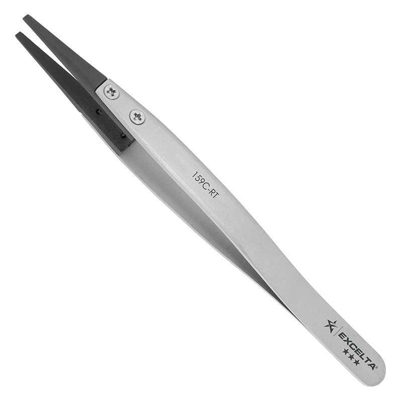 Tweezers, Replaceable Carbon Fiber 0.-08"x0.055" Tip, Straight, 5" OAL