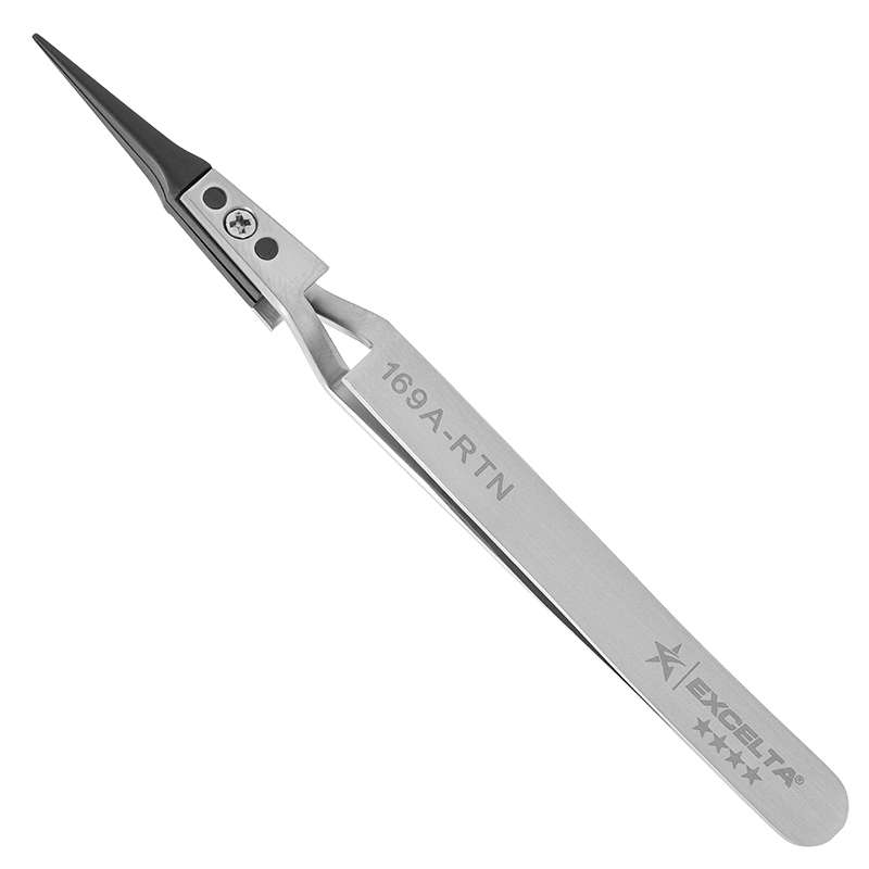 Tweezers, Wide Replaceable, Straight Carbon Fiber Tips, .020 in, Cross Action