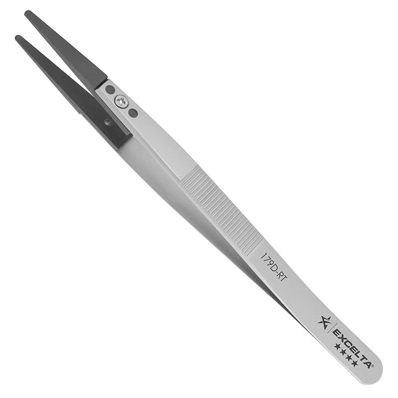 ESD-Safe Softip™ Stainless Steel Tweezer with Replaceable Round Copolymer Tips, 4 Star, 5-1/8"