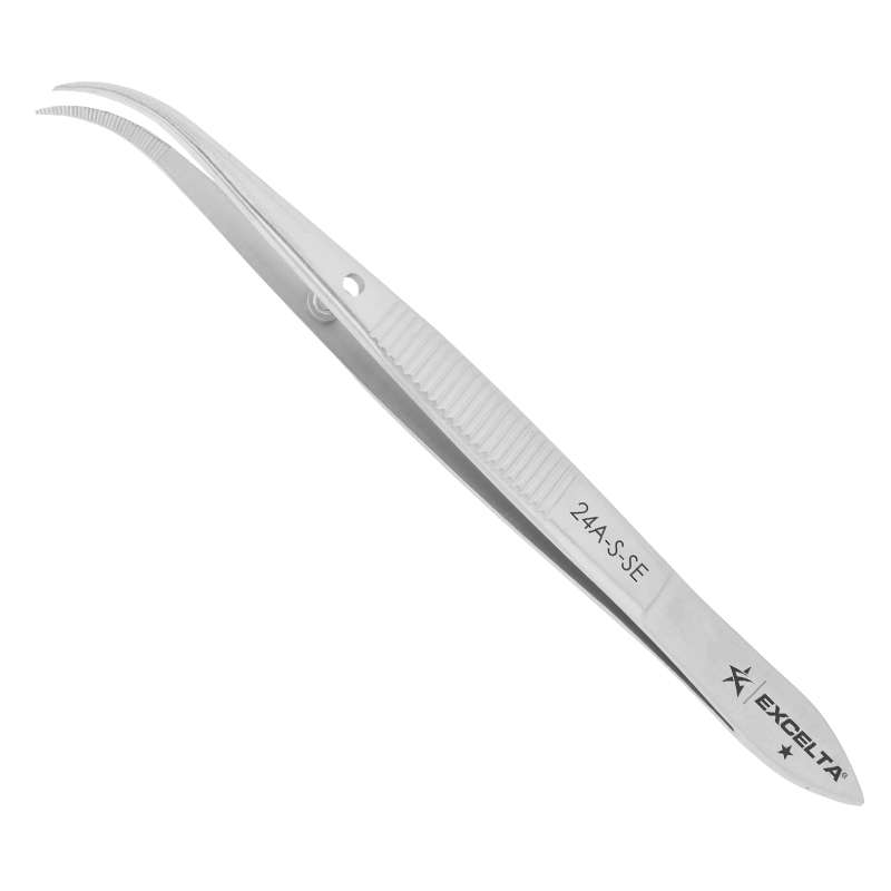 Tweezers, Curved Strong Point, SS, Serrated, 4.5" OAL