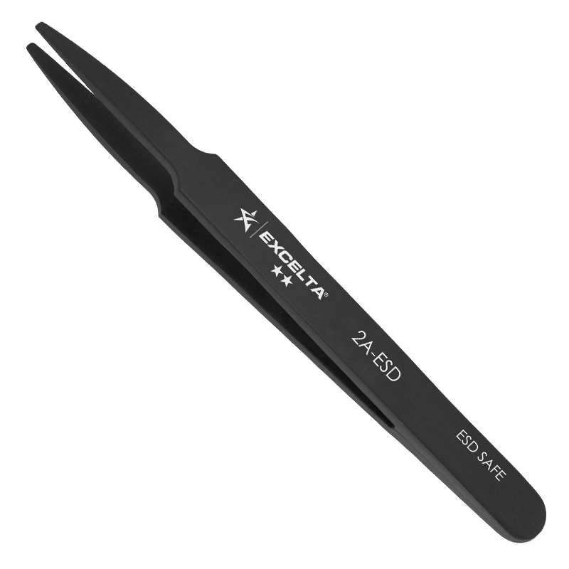 Tweezers, Straight, Tapered Flat Point, Conductive Plastic, 4.625" OAL