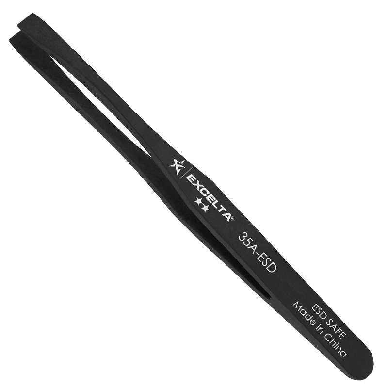 Tweezers, Straight, Flat Point, Plastic, 4.5" OAL