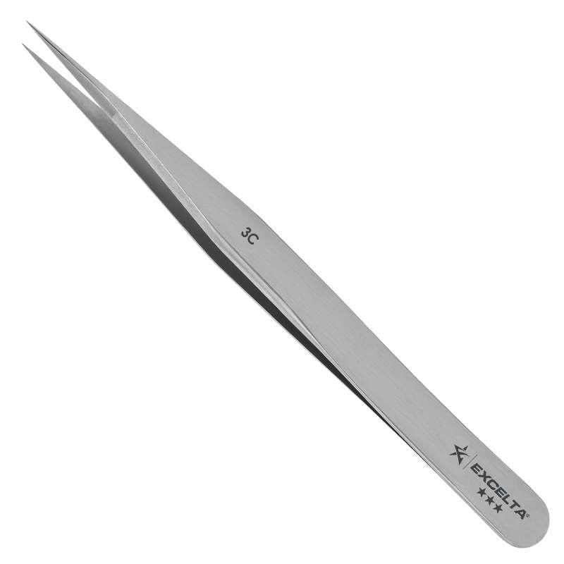 Tweezers, 3-Star, Straight, Very Fine Point, Carbon Steel, 4.25" OAL